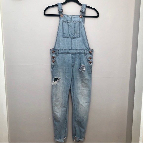 Forever 21 Denim - Forever 21 | Distressed Light Wash Denim Overalls